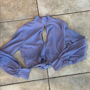 Blue Blush Purple Long Sleeve Ribbed Blouse